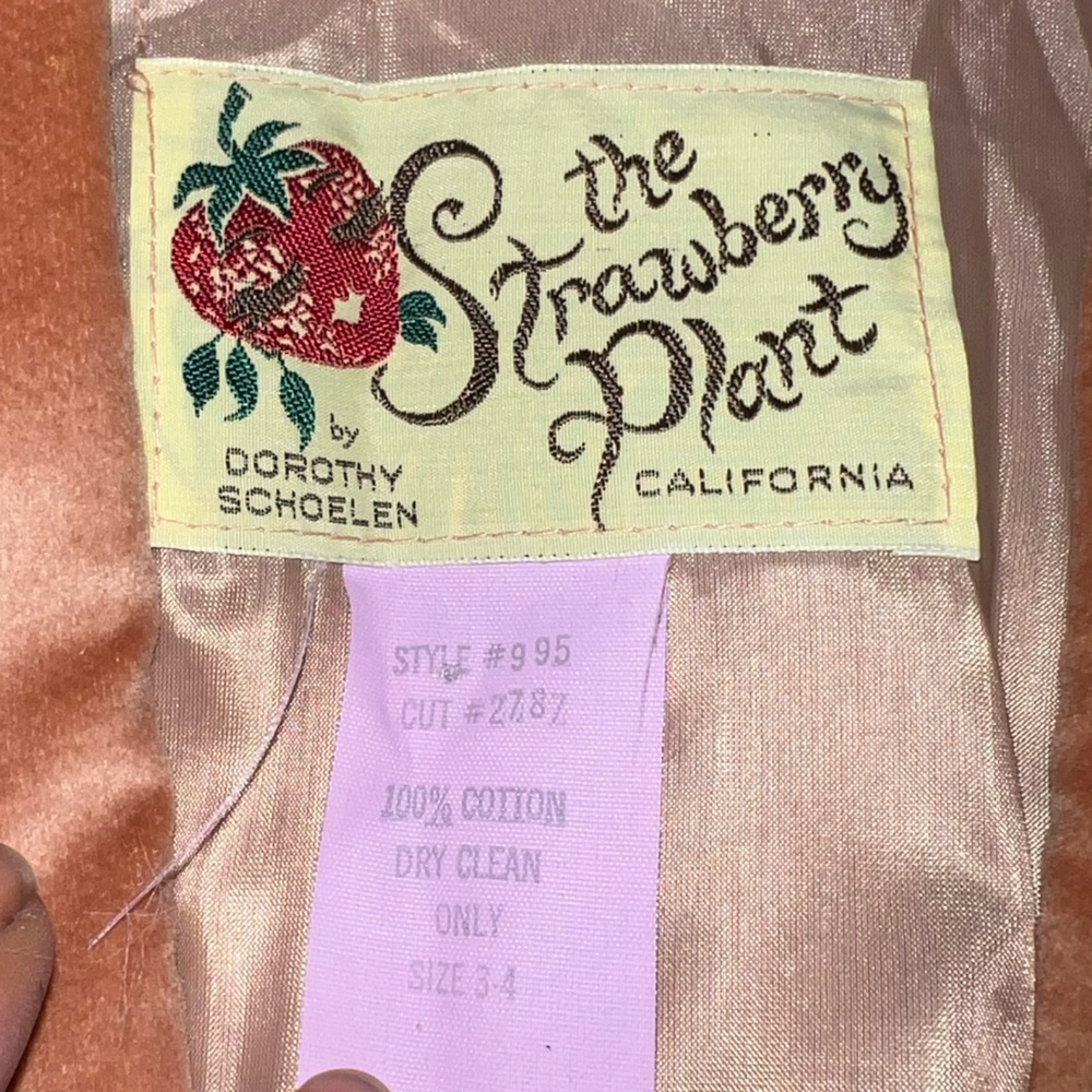 Vintage Strawberry Plant Tan Velvet Long Puffed Sleeve Blazer Jacket Size 3-4 - Picture 11 of 13